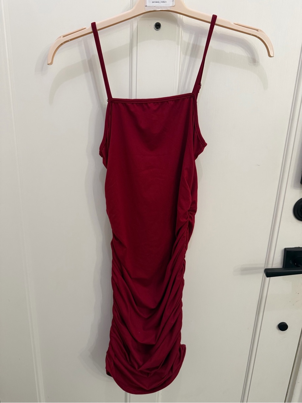 Women’s Sexy Bodycon Party Dress Spaghetti Strap Ruched Mini Burgundy Dress